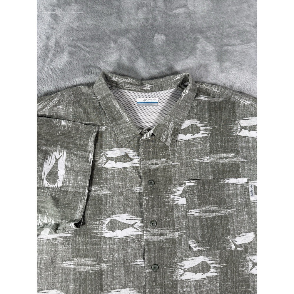 Columbia PFG‎ Shirt Mens 3XL  Grey Trollers Best Button Up Vented Fish AOP